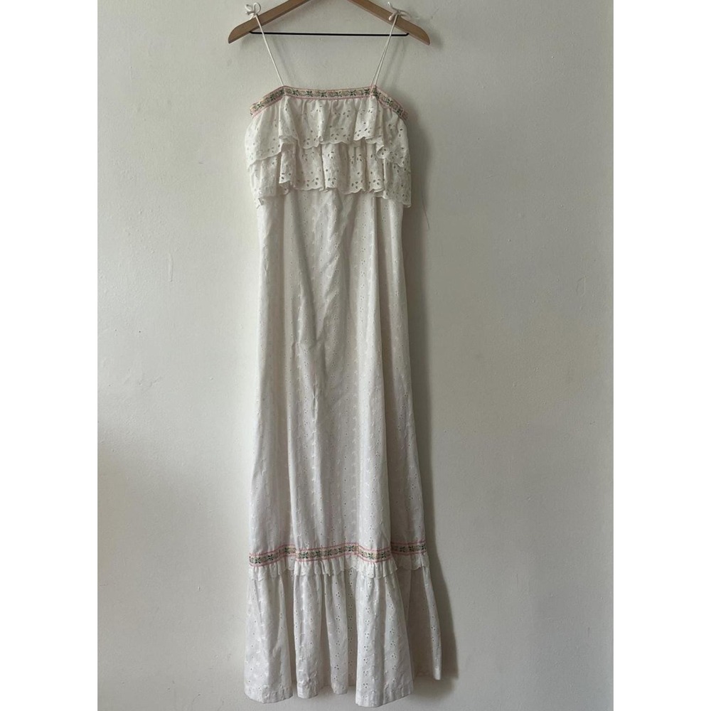 Vicky Vaughn Maxi Dress Girls 10/12 White Good Vintage Eyelet Lace Boho Prairie